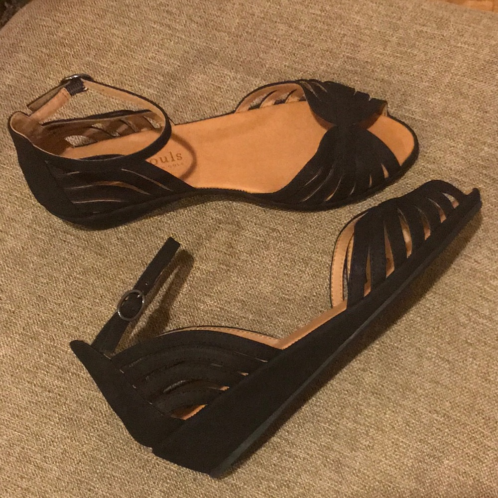 gentle souls Black Cutout Ankle-Strap Sandals